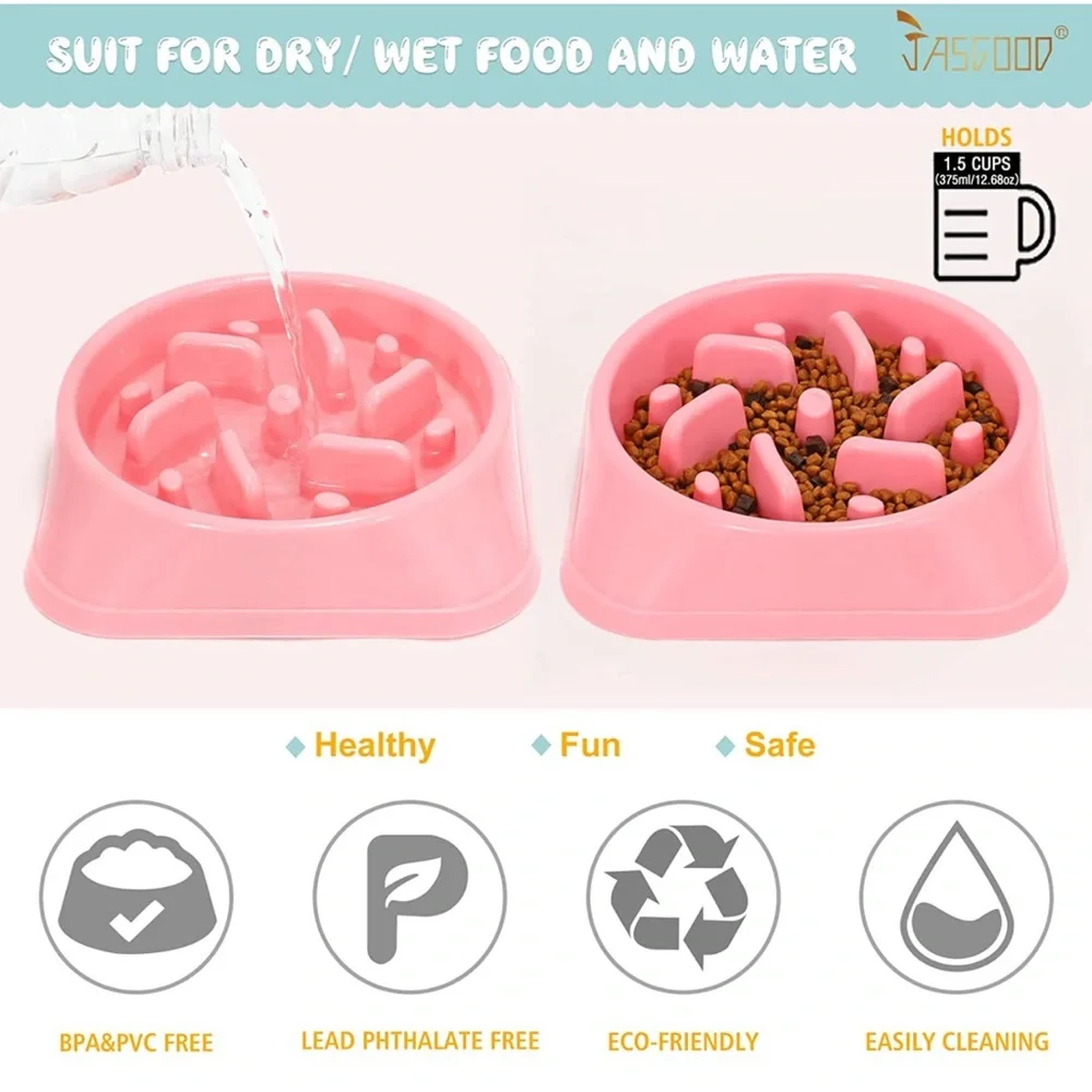 Slow Feeder,Non Slip Puzzle Pet Bowl, Durable Prevents Choking (Pink)